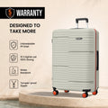 Light gray 75 cm PP hard-shell suitcase with top handle and 4 orange spinner wheels