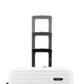 White hard-shell luggage with stacked telescopic handles and ridged front panel