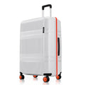 HRX Helium large check-in suitcase, white polycarbonate shell with orange-trim edge, 8 wheels