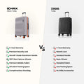 Check-in suitcase color comparison: light gray and dark gray with 8 spinner wheels