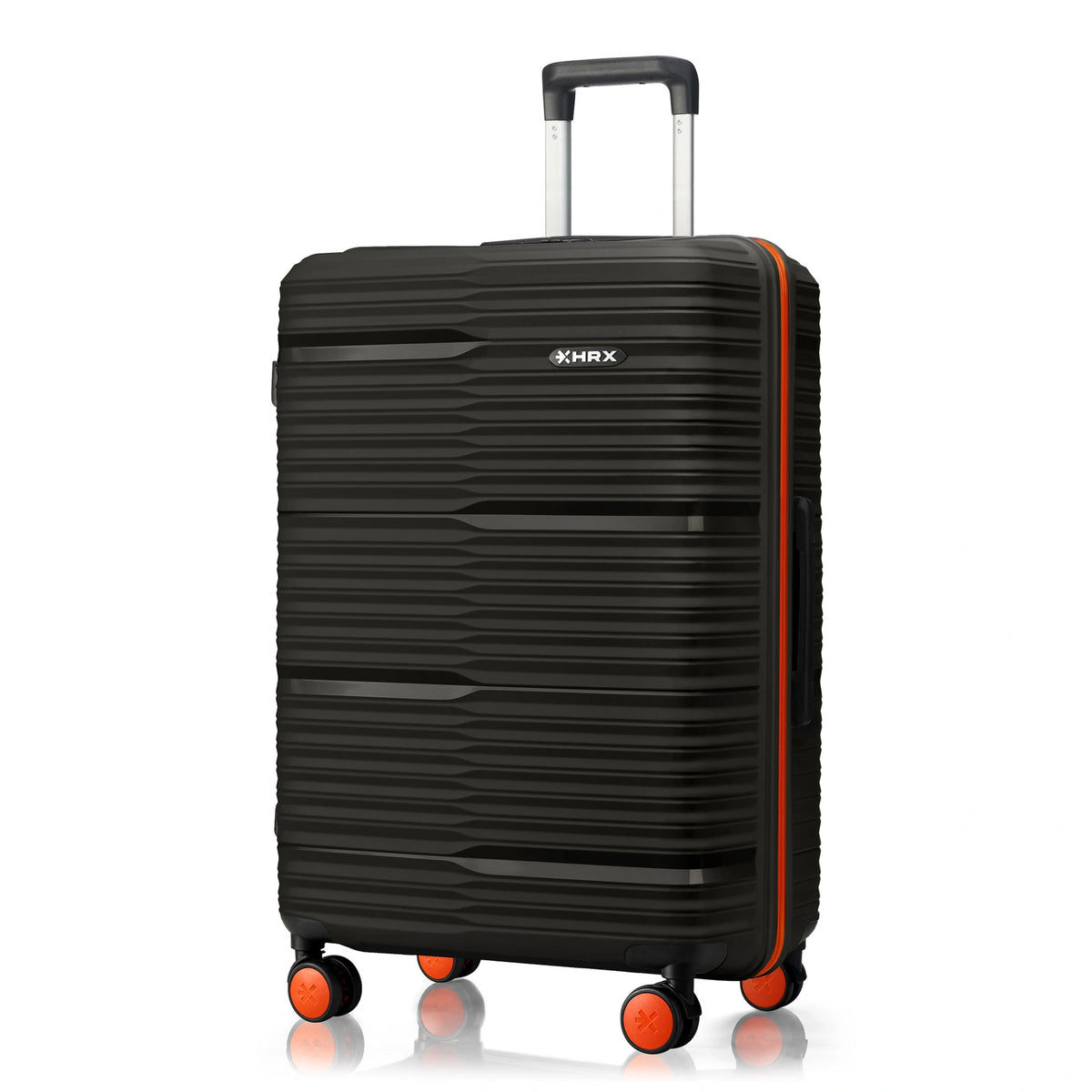 Black HRX Zanzibar medium check-in suitcase with telescopic handle and 8 spinner wheels