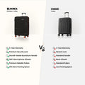 HRX Zanzibar suitcase comparison showing black and grey models with 8 wheels