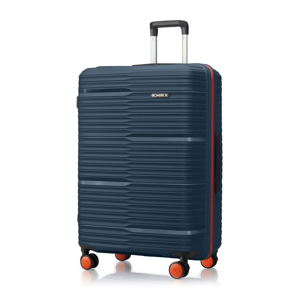 HRX medium check-in suitcase, dark blue ribbed shell with telescopic handle