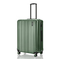 Dark green polycarbonate check-in suitcase front view with top handle and spinner wheels