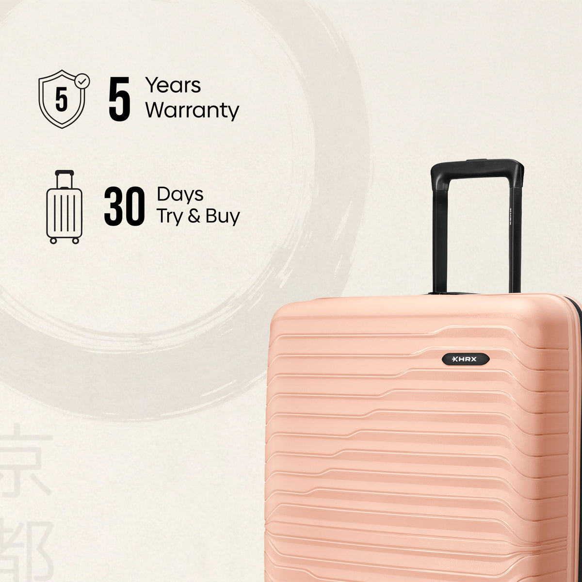 Medium check-in suitcase in peach with telescopic handle and ridged shell