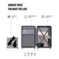 Medium hard-shell suitcase interior view with divider compartments and compression straps