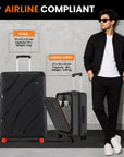Black large hard-shell trolley suitcase with red wheels and telescopic handle