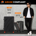 Black large hard-shell trolley suitcase with red wheels and telescopic handle