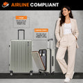 Silver large and carry-on trolley suitcase set with upright handles and spinner wheels
