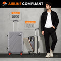 Grey medium hard-shell spinner suitcase with upright telescopic handle and red wheels