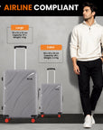 Grey cabin and large hard-shell rolling suitcases with telescopic handles and red wheels