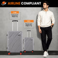 Grey cabin and large hard-shell rolling suitcases with telescopic handles and red wheels
