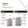 Grey cabin and large hard-shell rolling suitcases with telescopic handles and red wheels