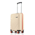 Beige cabin suitcase with telescopic handle and four dual spinner wheels