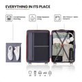 Open beige suitcase with zip compartments, mesh pockets, and organizer panels