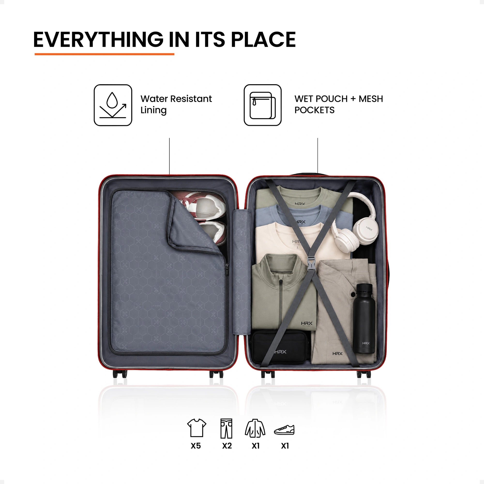 Beige small cabin suitcase open interior with organizer pockets and mesh lining