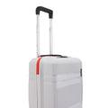 Hard-shell small cabin suitcase, white with orange side stripe and telescopic handle
