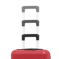 Red small cabin suitcase, top view with two telescopic handles and zip fastening