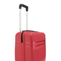 Red small cabin suitcase front view with telescopic handle and black 8 spinner wheels