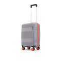 Small cabin suitcase, gray hard shell with red trim, telescopic handle, 8 wheels