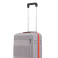 Small cabin suitcase, gray hard shell with red vertical trim and top handle