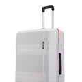 White hard-shell luggage with red-edge trim and side access handle