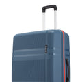 Hard-shell luggage set, blue with red trim, 8-wheel spinner, telescopic handle