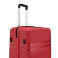 Hard-shell red luggage with telescopic handle, black trim panel, and textured shell finish.