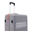 Hard-shell luggage set of 3, grey suitcase top view with telescopic handle and orange stripe