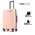 Peach medium check-in suitcase with telescopic handle and 4 wheels, ribbed shell