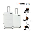 White hard-shell luggage set of 2 with telescopic handles and spinner wheels, ribbed finish
