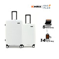 2-piece hard shell luggage set, white, front view with telescopic handles and wheels