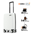 Hard-shell carry-on suitcase, white front view with telescopic handle and wheels