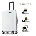 White medium check-in suitcase with top handle and four double wheels