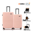 Peach hard-shell luggage set of 2 with telescopic handles and spinner wheels, ribbed finish