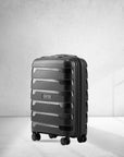 Polypropylene cabin trolley, black with four spinner wheels and ridged shell