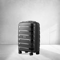 Polypropylene cabin trolley, black with four spinner wheels and ridged shell