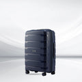 Polypropylene cabin trolley, blue with four spinner wheels and ridged shell