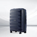 Medium check-in trolley suitcase, navy blue polypropylene shell with spinner wheels