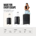 Set of three hard-shell cabin trolleys in black, with telescopic handles and 4 wheels