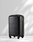 Black cabin trolley with hard shell, telescopic handle, and 4 wheels