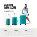 Set of hard-shell trolleys in teal tones, with telescopic handles and 4 wheels