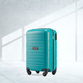 Teal cabin trolley with hard shell, telescopic handle, and 4 wheels