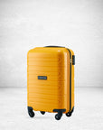 Yellow cabin trolley with hard shell, telescopic handle, and 4 wheels
