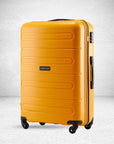 Yellow polypropylene check-in trolley with 4 wheels, upright front view, side handle