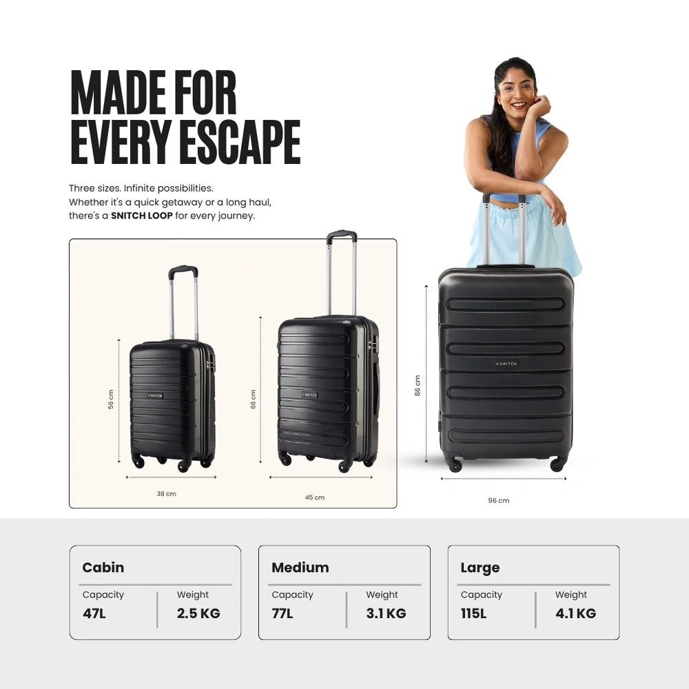 Polypropylene trolley suitcase set of 2, dark gray, 4 wheels, telescopic handle