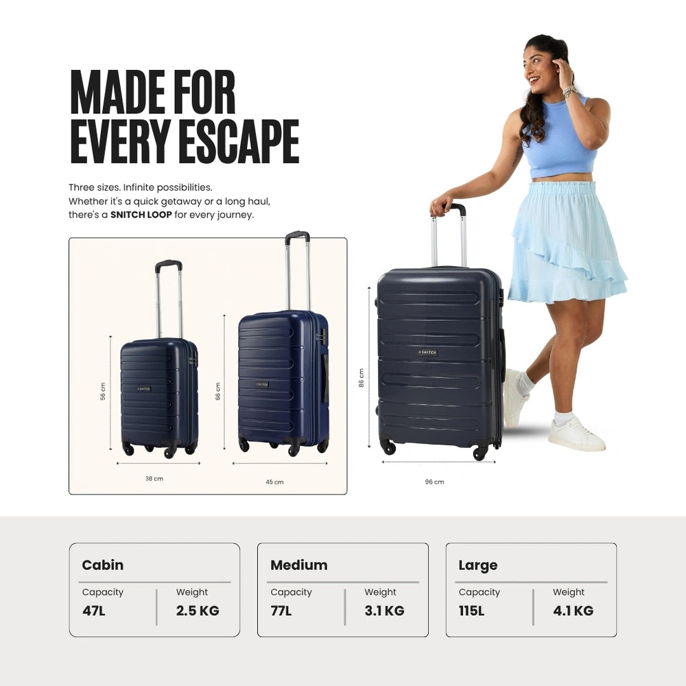 Polypropylene trolley suitcase set of 2, dark gray, 4 wheels, telescopic handle