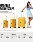 Polypropylene trolley suitcase set of 2, yellow, 4 wheels, telescopic handle