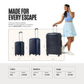 Navy 4-wheel trolley set of 3 polypropylene suitcases: cabin, medium, large