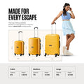 Yellow 4-wheel trolley set of 3 polypropylene suitcases: cabin, medium, large
